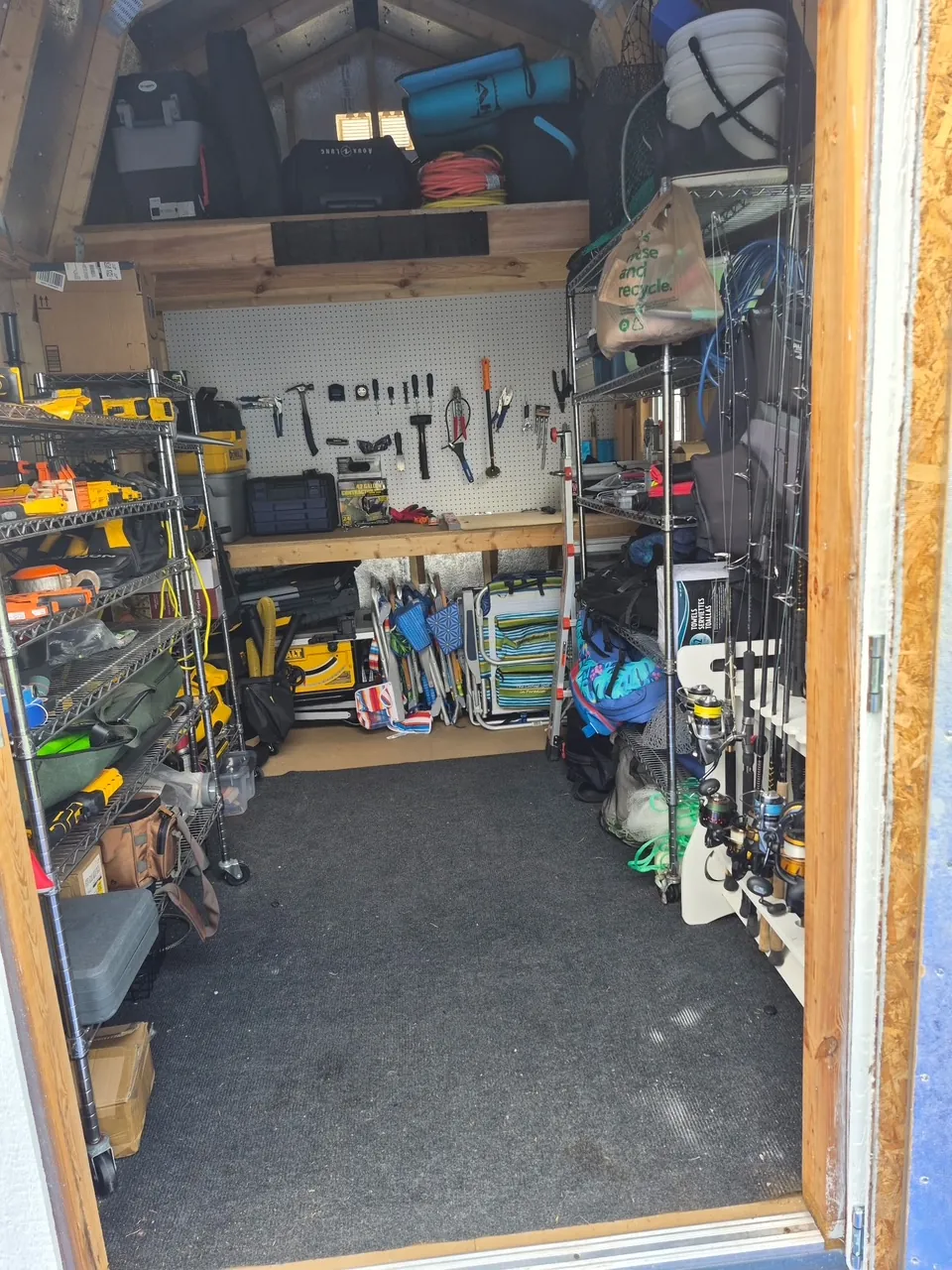 Shed cleanout after in Clearwater, FL — organized shelving and clear floor